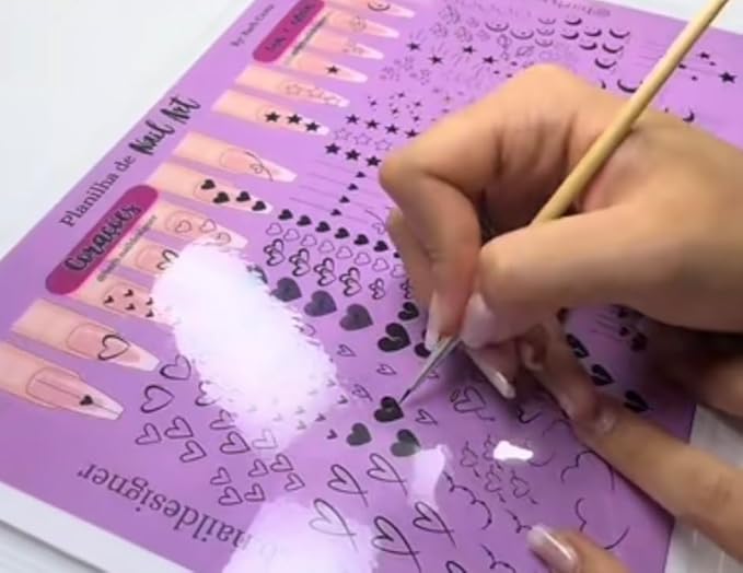 Gel & Acrylic Nail art Practice Sheet,Reusable Nail Art Training mat DIY Sticker Stencil Guide French Tip stiletto Nail Sculpting 3D Nail Design Worksheet Nail Tech Practice Gel X acrylic nails (4)