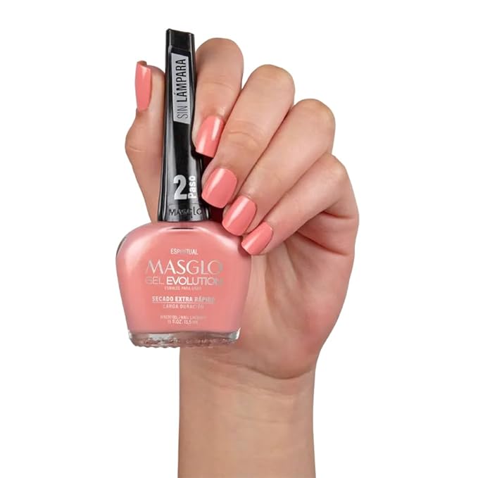 MASGLO GEL EVOLUTION Nail Polish Gel Effect, No UV/Led Lamp Required, Duration up to 12 day, 1 peice color (ESPIRITUAL) Gel sin necesidad de lampara UV/Led, hasta 12 dias de duracion