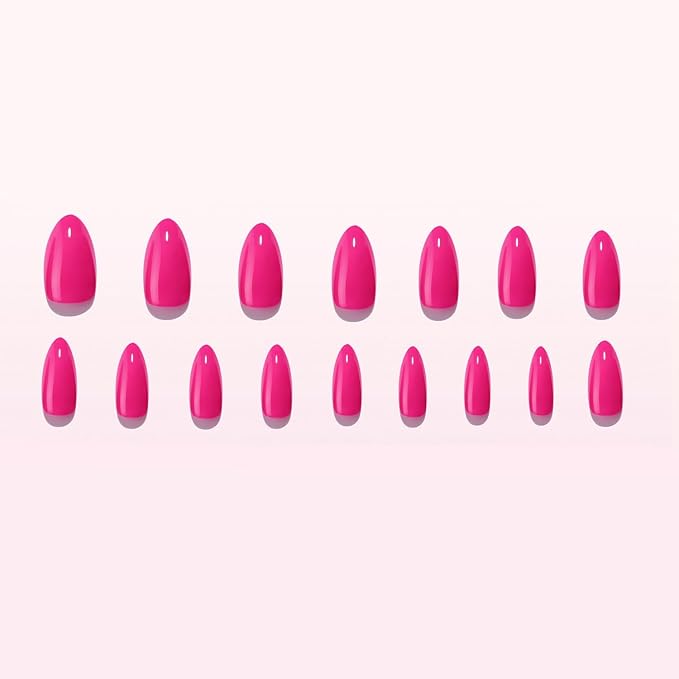 Rose Red Press on Nails with Chrome Fake Nails Designs Thickened Acrylic Nails Short Almond Glue on Nails Solid Color False Nails Full Cover Stick on Nails for Women Girls Manicure Art 32 Pcs