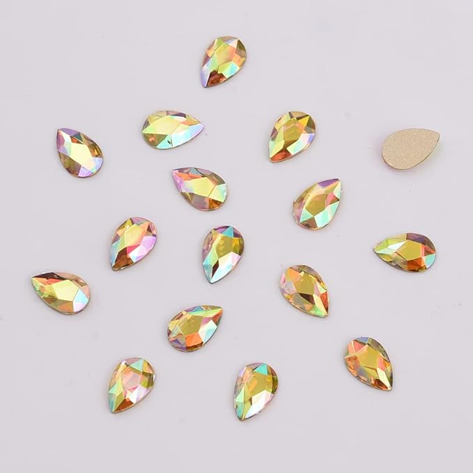 100pcs 3 Size Flat Back Glass 3D Nail Crystal Diamond Glitter Sunshine Gold Big Small Shapes Rhinestone Gems Charms Nail Art Set Supply