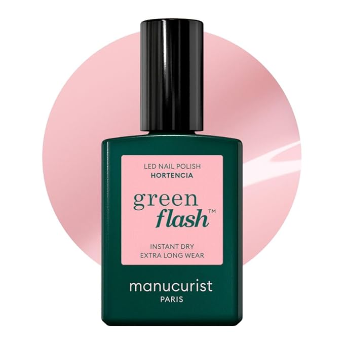 Manucurist Green Flash LED Sheer Pale Pink Hortencia Gel Nail Polish - Vegan, 12-Free, Plant-Based - Strengthens and Protects the Nail - Gel Polish - Made in France - 0.5 fl oz