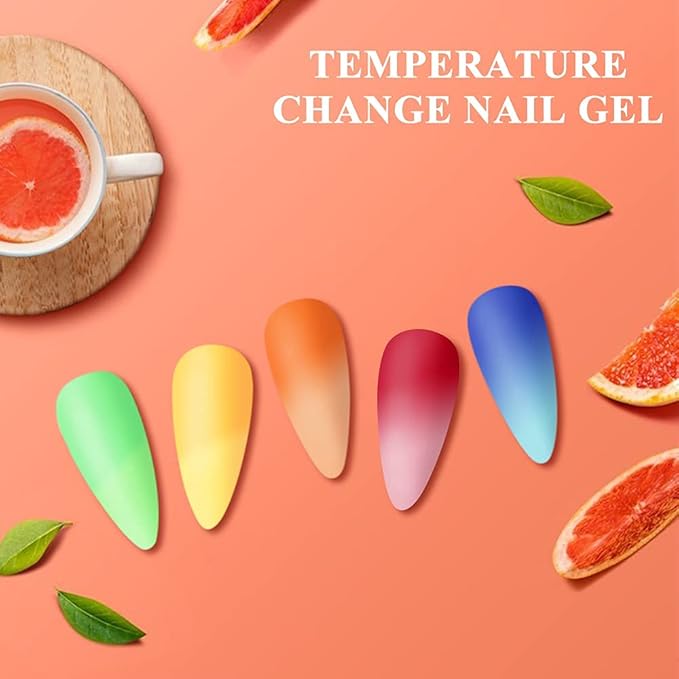 MIZHSE Mood Temperature Color Changing Nail Polish Set, Glow in the Dark Gel Nail Polish Black Pink Green Blue Yellow Orange 8 Colors Soak Off Gel Polish for Nail Art Manicure DIY at Home