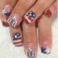 24Pcs Short Square Press on Nails Independence Day Nails Press ons Stripe Patriotic French Tip False Nails with Red Glitter Designs Five-Pointed Star Glue on Nails for Women 4th of July