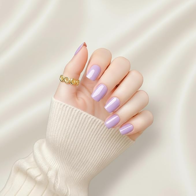 Press On Nails Short Square - Dusty Purple No Glue Soft Gel Nail Kit For Women, Instant Manicure Safe on Natural Nails, 24 Nails in 12 Sizes with File