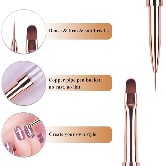 1Pcs Dual-ended UV Builder Gel Nail Brush Rhinestone Handle Nail Art Liner Brush Polygel Hard Gel Nail Brushes
