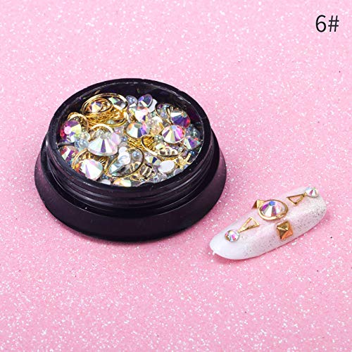 Nail Art Rhinestones Set Mixed With Metal Studs Sparkle Pearls Crystals Beads Decor Fake Tips 6 Wheels
