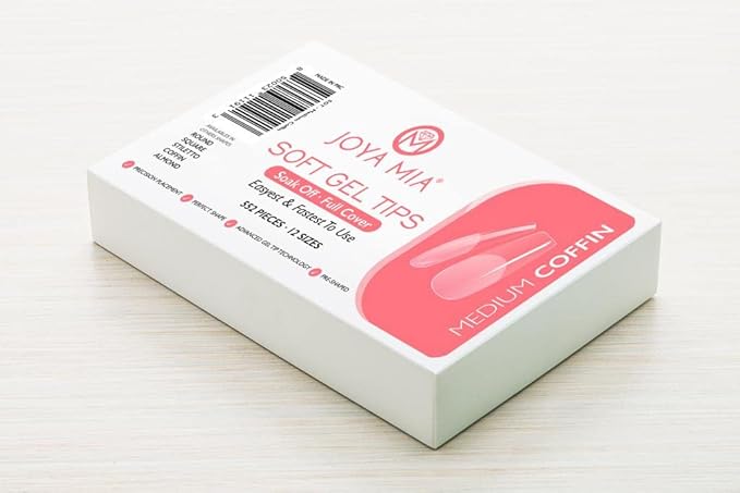 Soft Gel Nail Tips Full Cover Nail Tips Kit for Soak Off Nail Extensions, 550 Pcs Clear Soft Pre-buff PMMA False Press on Nail Tips, 11 Sizes - 10 Shapes to choose from (Medium Coffin)
