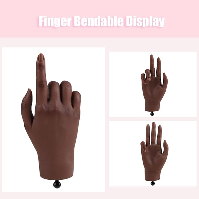 Nail Pratice Training Hand for Acrylic Nails with Stand Bracket,Soft Silicone Maniquin Hand, Flexible Bendable Nail Practice Fake Hand for Nails Art Practice Tool