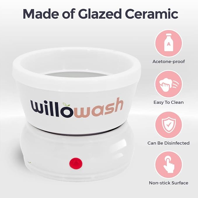 Willowash Electric Nail Soaking Bowl – Acetone-Proof Acrylic Nail Remover Kit for Home – Dip Powder & Acrylic Soak Off Bowl – 100% Pure Acetone Warmer Machine, Manicure Soaking Bowl with Tools