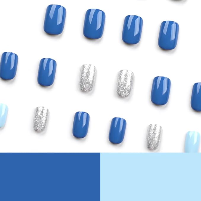 Curvlife Soft Gel Press on Nails 30pcs Fake Nails with Design Full Cover False Nails for Women Reusable Nail Kit with Nail Glue Adhesive Tabs Nail File (Ocean Blue)