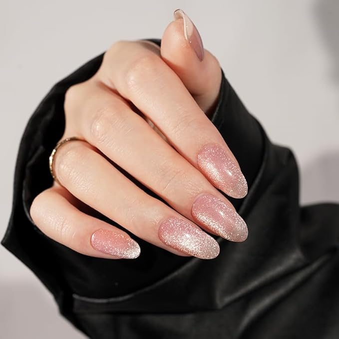 Semi-Cured Gel Nail Strips - 20 Salon-Quality Gel Sticker with UV Light Required, Long Lasting, Easy Application & Removal, Includes Prep Pad, Nail File, Wooden Stick (Soft Shimmer)