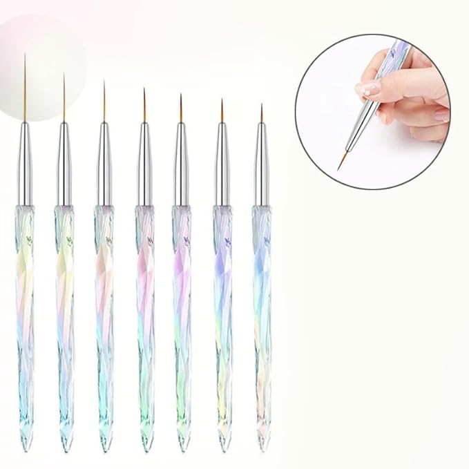 7Pcs Liner Brushes for Nails, Size 5/7/9/11/15/20/25mm Nail Liner Brush Set, Fine Liner Nail Art Brushes, Professional Gel Polish Painting Design Pen for Thin Long Lines, Tiny Details & Fine Drawing