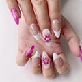 Handmade 3D French Art Press On Nails for Women - Reusable Medium Almond False Nails, 10PCS ABS Artificial Fingernails with Nail Tip Design for Salon & Home Use (Size L）