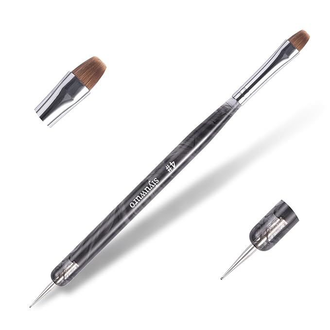 Kolinsky Sable Nail Brush French Nail Brush 2 Way Professional UV Gel Acrylic Nail Art Brush with Dotting Tool for French Manicure Cuticle Clean Up Nail Art Design Brush (4#)