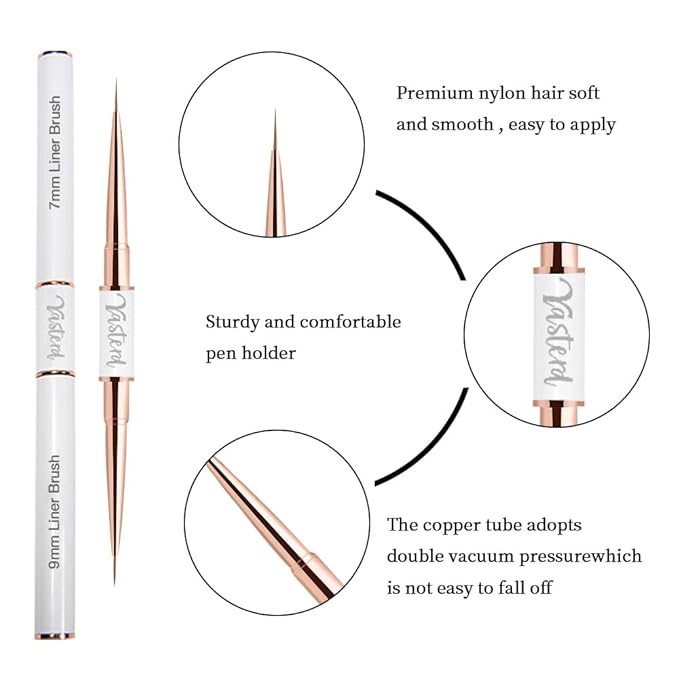 Yasterd Nail Art Brushes Set - Professional 5pcs Double-Ended Acrylic Nail Art Brushes Liner Detail Thin Brushes for Drawing Design Brushes Gel Builder Brushes 3D Nail Art Tools for Salon at Home DIY Manicure
