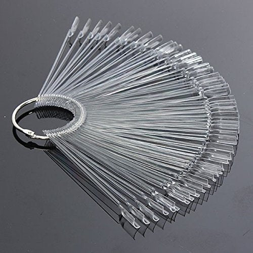 BNP 50 PCS False Nail Art Tips Sticks Nail Polish Color Card Plates Display Polish Board Nail Art Practice Supplies Home DIY Templates (Transparent)