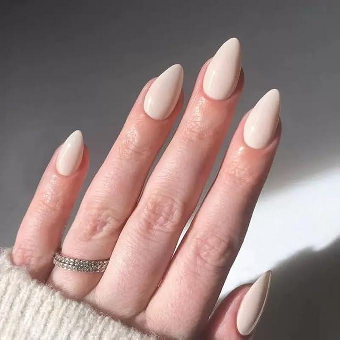 6 Packs (144 Pcs) Press on Nails Medium Almond Fake Nails Solid Color False Nails with Designs Cat Eye Glue on Nails Full Cover Glossy Shiny Glitter Acrylic Stick on Nail for Women Manicure