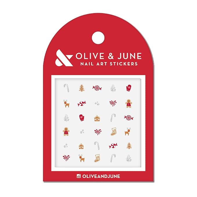Olive & June Nail Art Stickers | Easy-to-Use Nail Designs | Nail Art Made Easy | Hand-Screened, No-Fade Ink | Accent, Mix & Match, or Cover Chipped Polish | Candy Cane