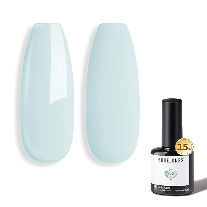 modelones Blue Gel Nail Polish Baby Blue Polish Soak Off Pastel Soft Light Nail Polish Gel Nail Art Salon Manicure 15 ML