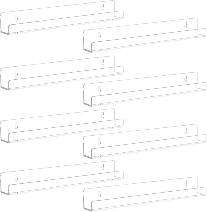 8 Pack Wall Mounted Shelf,Clear Acrylic Nail Polish Organizer Display, Wall Rack Nail Supplies for Nail Techs