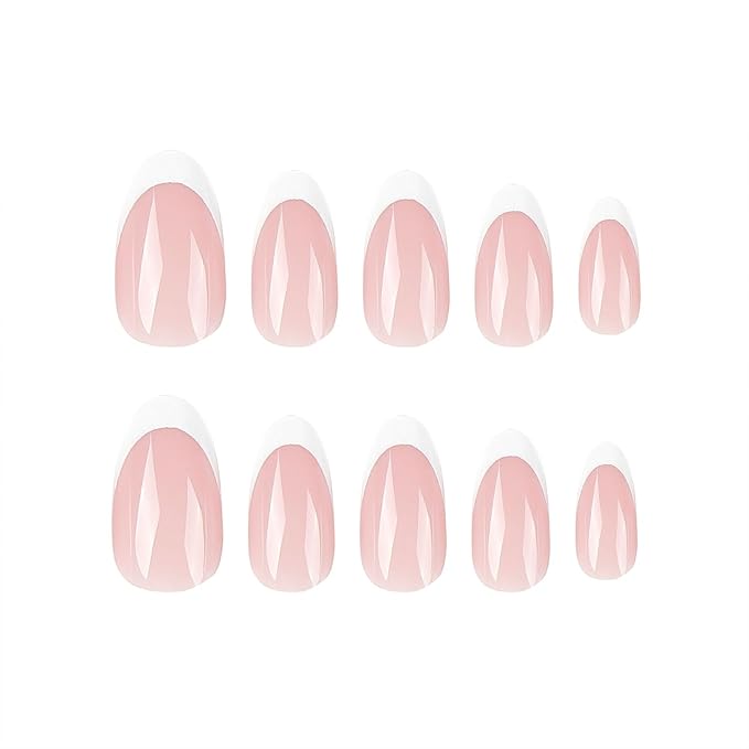 Press on Nails - White French Tip Fake Nails - Short False Nails Press ons - Acrylic Glue on Nails - Cute Artificial Stick on Nail for Women Manicure 24pcs