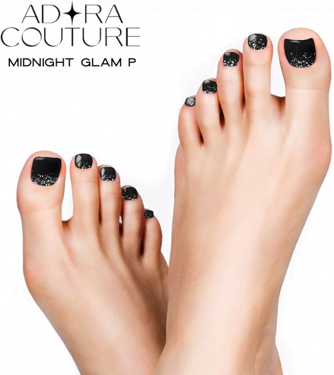 Semi Cured Gel Nail Strips – 32 Pcs Gel Pedicure Stickers - UV Nail Wraps for Toenails, Easy Application, Long Lasting, Salon Quality & UV Light Required - Midnight Glam P