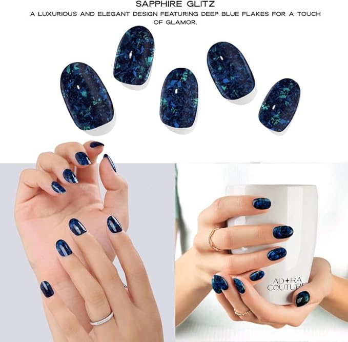 Semi Cured Gel Nail Strips with 20 Pieces - UV Gel Stickers, Manicure Kit, Easy Application Wraps Includes Prep Pads, Nail File, Wooden Stick - UV Light Required (Black Amethyst)