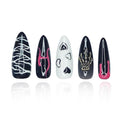 2025 Dark Series Pure Handmade Pressed Full Stick Medium Almond Nails Hand-painted Designs Reusable Acrylic Press on Nails with Rhinestones Fake Nails w/Box Ladies Gifts (Dark Pattern, Medium)