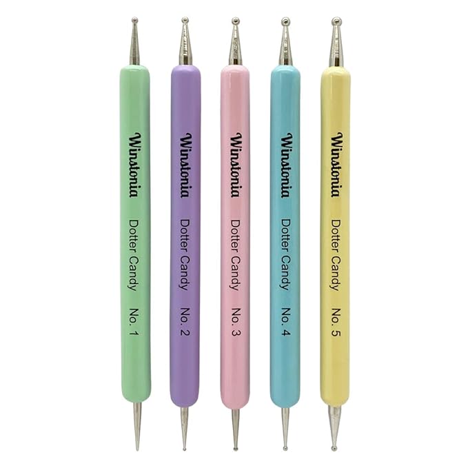 Winstonia 5pcs Dotting Tools Set 10 Metal Tips for Nail Art Painting, Manicure Patterns, Mandala Designs, Crafting - DOTTER CANDY