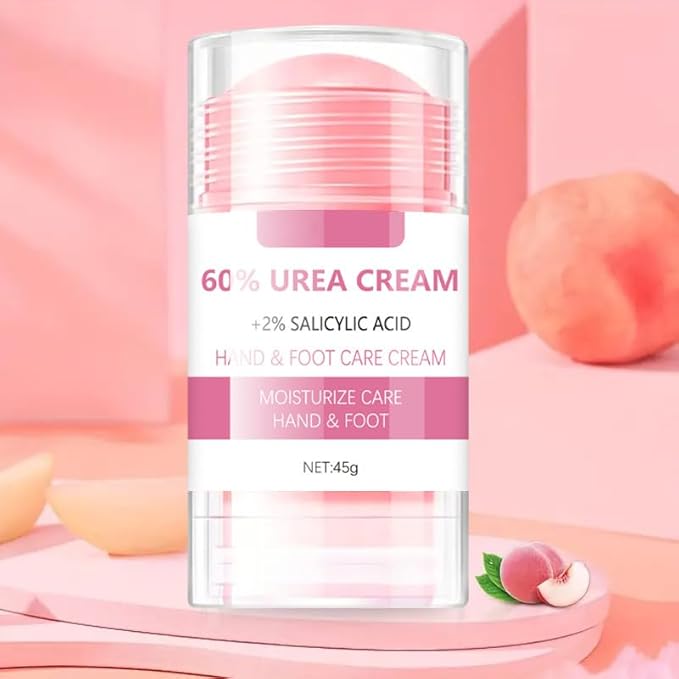 60% Urea plus 2% Salicylic Acid Hand and Foot Cream, Peach Scented Hand and Foot Moisturizer for Rough and Dry Cracked Hands, Elbows, Feet and Heels, Exfoliating Repair Balm, 1.58 OZ