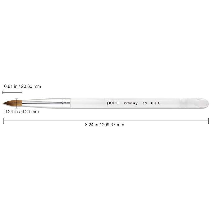 PANA Pure Kolinsky Hair Nail Brush - Round Clear Acrylic Handle (Size 8) - Nail Brush for Nail Application, Nail Extension, Manicure Pedicure Salon Beginner and Professional