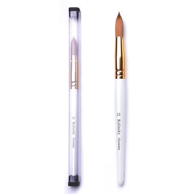 Acrylic Nail Brush Size 22, Kolinsky Acrylic Nail Brush for Acrylic Powder, Application Nail Art Drawing Brush for Extension Nails Carved for Beginners and Professionals (22#, White)