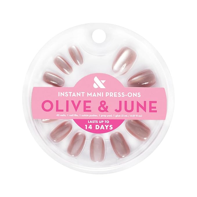 Olive & June Instant Mani Press-On Nails (Glue) | 42 Fake Nails, 21 Sizes | Non-Toxic, Long-Lasting Recycled Materials Realistic Look | Spring Flowers & Patterns | Short, Round | HZ Velvet