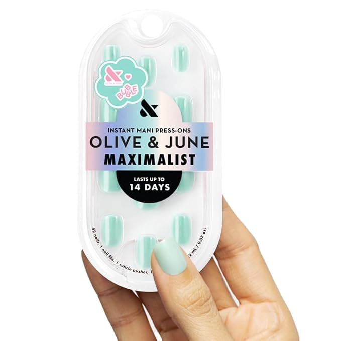 Olive & June Maximalist Instant Mani Press-On Nails (Glue) | 42 Fake Nails, 21 Sizes | Non-Toxic, Long-Lasting Big, Bold Gorgeous Realistic Look | Extra Short, Squoval | Slam Dunk Chrome