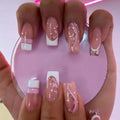 Curvlife Tip Press on Nails Acrylic Fake Nails with Design Full Cover False Nails for Women Reusable Nail Kit with Nail Glue Adhesive Tabs Nail File (Love French style, Long)