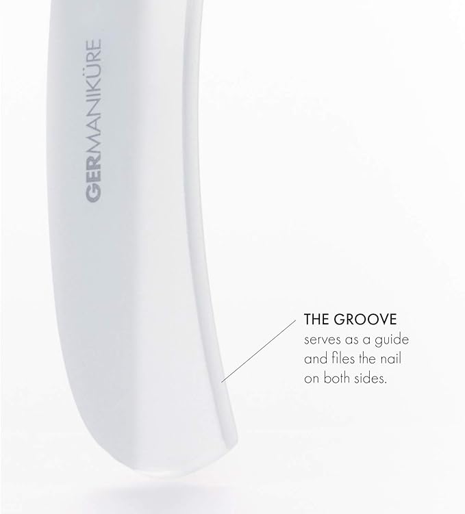 GERMANIKURE Gray Glass Moonfile in Suede Case, Ethically Made in Czech Republic, Easy Guided Nail File