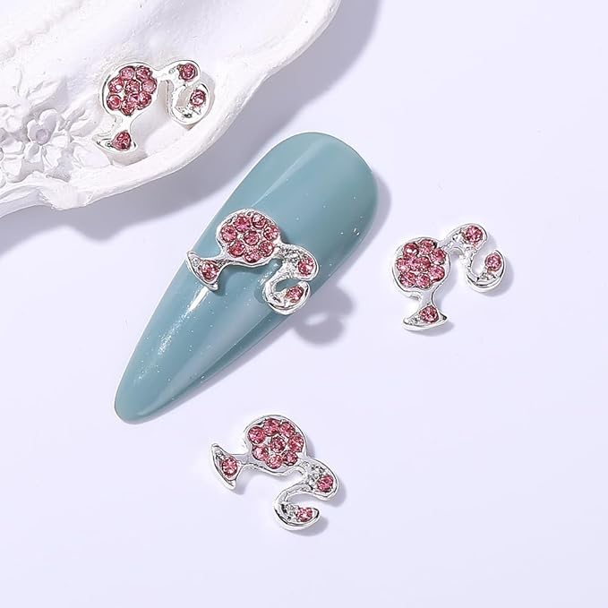 50Pcs Barbiecore Nail Charms, Pink Gun Head Lip Heart Saturn Rhinestione Nail Art Charms Nail Jewelry Decorations Acrylic Nail Gems Accessories for Women Girl DIY Crafts Supplies