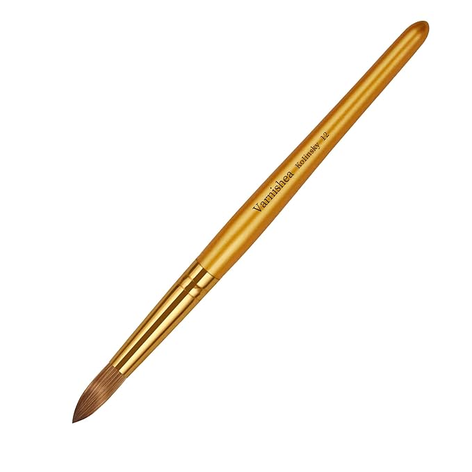 Kolinsky Acrylic Nail Brush Golded Solid Wood Handle Professional Manicure Brushes for Powder Nail Acrylic Application - Salon & DIY Nail Art Essentials - Size 12, 1.0 Count