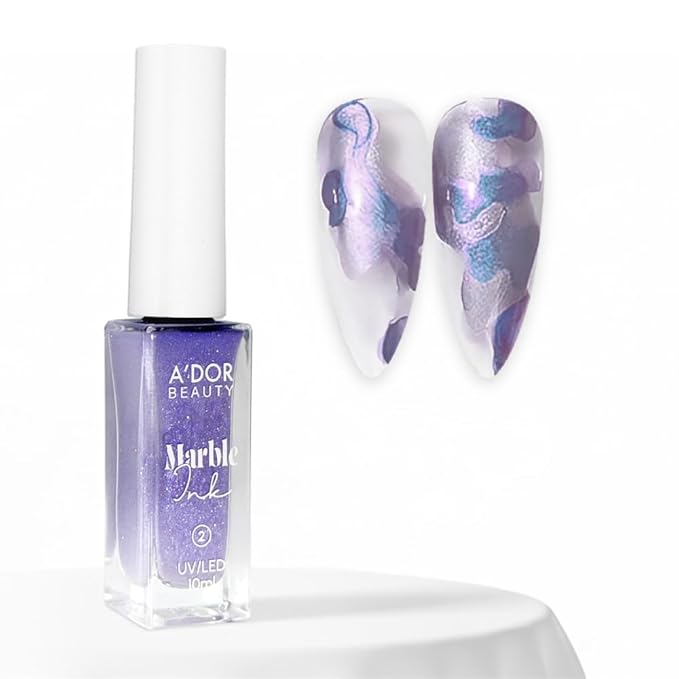 A'DOR BEAUTY Marble Ink for Nails Set - 12 Watercolors & 5 Metallic Shades, Blooming Gel Magic Nail Polish, Nail Art Supplies for Marbling, Veining & Abstract Nail Design - Marble-02