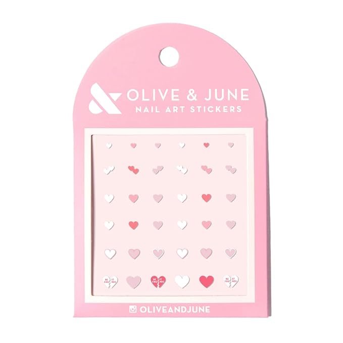 Olive & June Nail Art Stickers | Easy-to-Use Nail Designs | Nail Art Made Easy | Hand-Screened, No-Fade Ink | Accent, Mix & Match, or Cover Chipped Polish | Heart to Heart