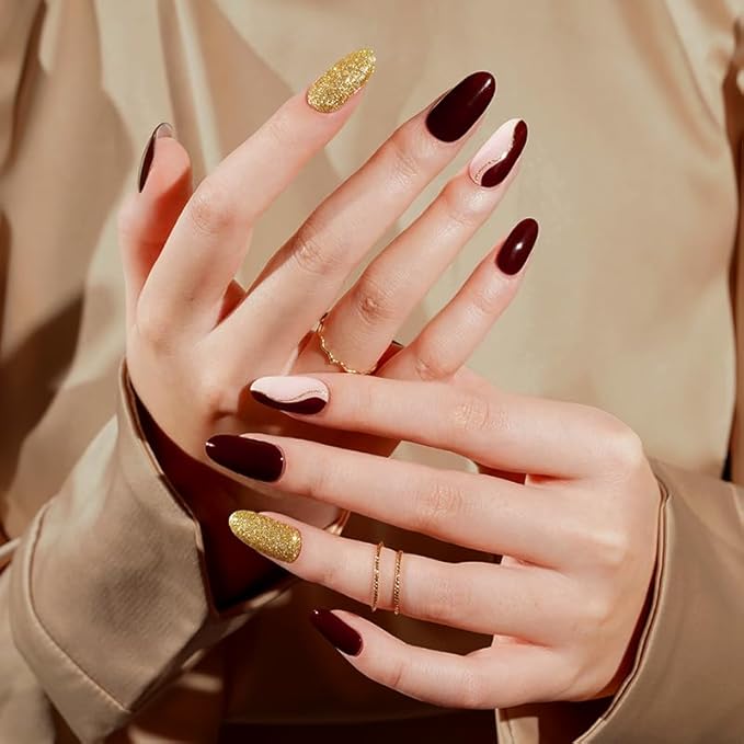 Semi-Cured Gel Nail Strips - 20 Salon-Quality Gel Sticker with UV Light Required, Long Lasting, Easy Application & Removal, Includes Prep Pad, Nail File, Wooden Stick (Cosmic Cocoa)