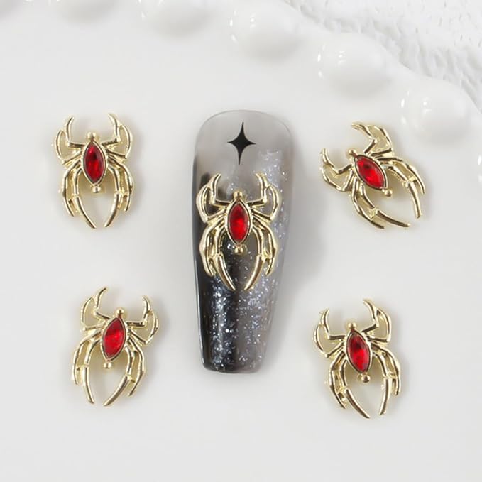 Ranvi 30PCS Halloween Nail Art Charms,Spider Metal Dark Gothic Alloy Diamond for Women Girls Halloween Nail Decorations Design(Golden Spider-Red Diamond)