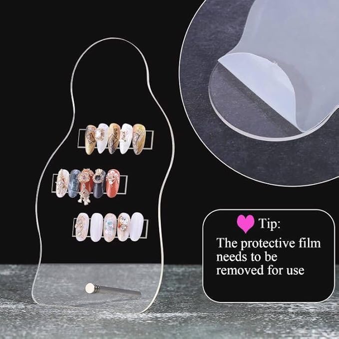 2pcs Irregular Nail Art Display Stand Set,Clear Nails Charms Display Tips Boards Nails Colors Sample Display Stand with 20pcs Nails Tips And Double Sided Tapes for Salon Nails Art Practice