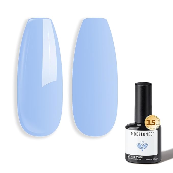 modelones Powder Blue Gel Nail Polish Ligh Blue Pastel Nail Poish Soak Off Pastel U V DIY Gel Nail Manicure 15 ML