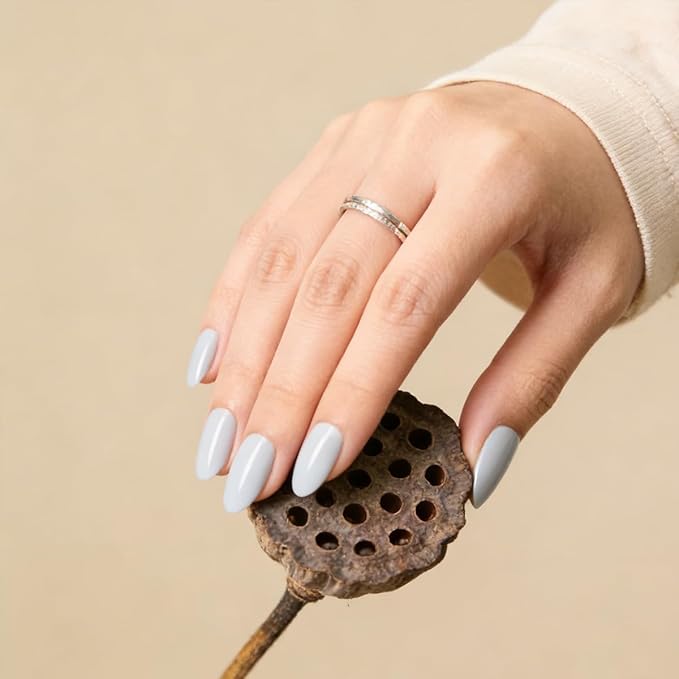 Blue Press On Nails,Medium Glue On Nails Kit 30-Piece-15 Sizes Durable Reusable Press On Nails for Women Gift(HCK414 light blue)