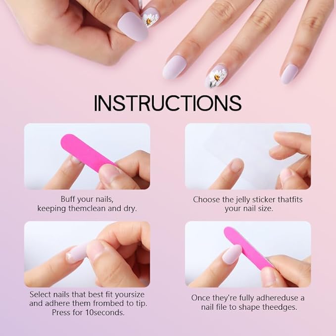 Press on Nails Pink Glossy 3D Flower French Fake Nails French Fake Reusable Nail Kit with Nail Glue Adhesive Tabs Mini Nail File for Women Manicure Art Decoration 24PCS