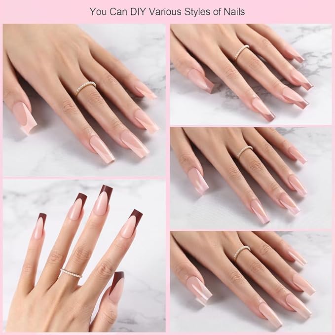 300Pcs Long French Tip Press on Nails, Square Soft Gel Nail Tips in 15Sizes, 3 in 1 Pre-lasting Acrylic Fake Nails, No Need to File False Nail Tips Extension for Women Nails Art DIY