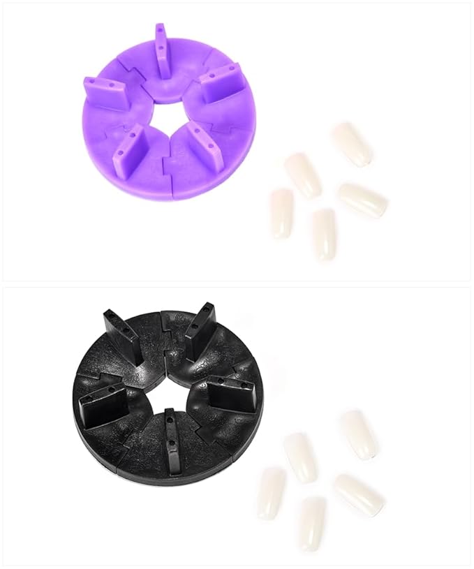 Removable False Nail Art Tips Practice Display Stand Tool with Nail Tips Nail Training Frame for Gel Nail Polish DIY Nail Training Tools (Purple)