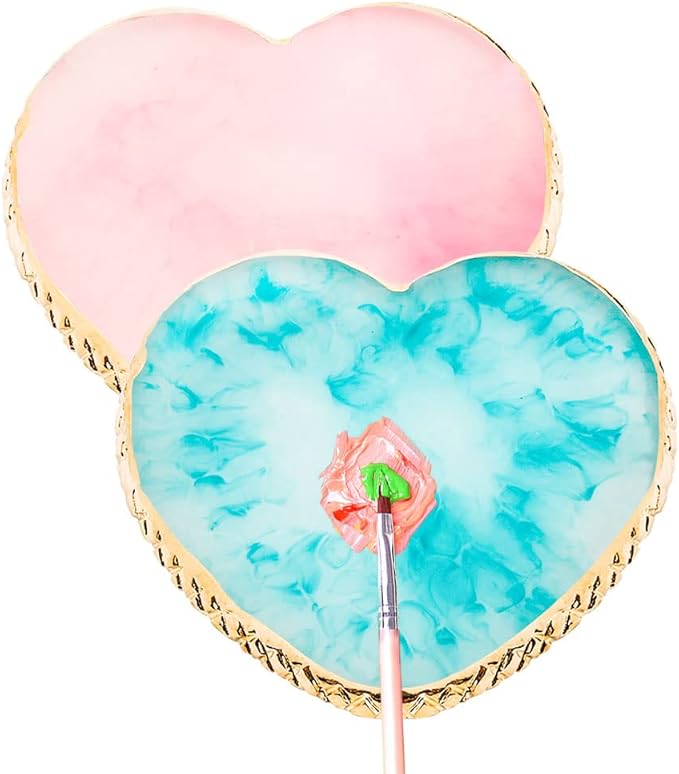 2 Pcs Resin Pink Nail Art Palette, Nail Art Painting Mixed Color Palettes Gold Edge Nails Holder Nails Arts Display Board Easter Gifts for Women Easter Basket Stuffers