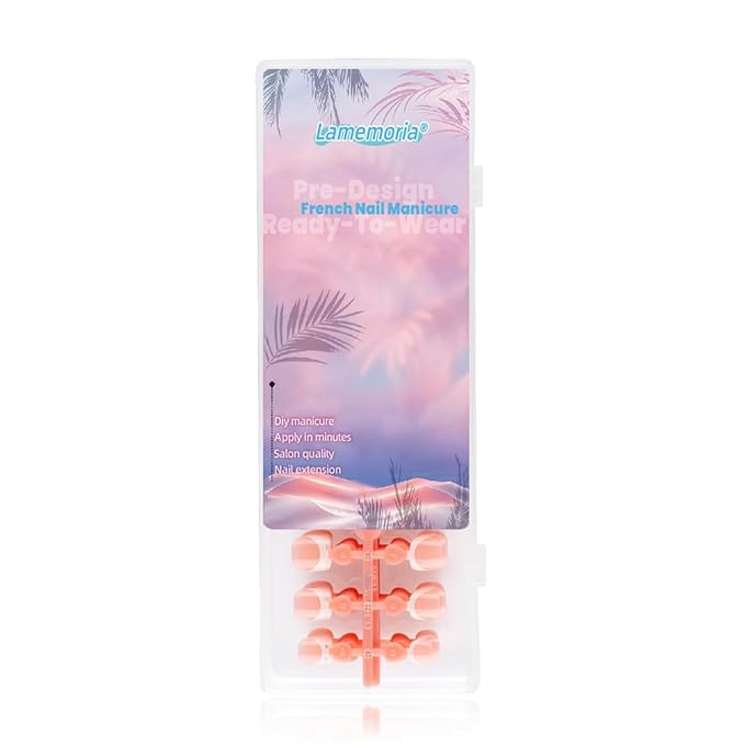 Lamemoria Pre-Design Nude Pink Gel French Nail Toetips, Short French Press On Toenails Square Shape, Basic Fake Nails With Glue Tabs 240 Pcs/Set